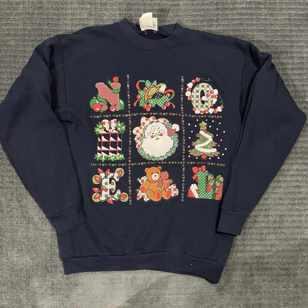 Vintage "MBC" Christmas Crewneck Tic Tac Toe Bear Santa Ugly Xmas Sweater USA LG
